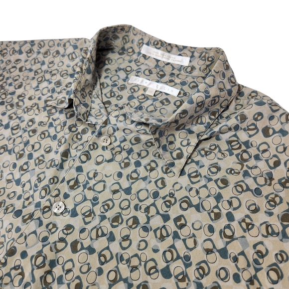 Perry Ellis Men's Silk Short Sleeve Button Down Pattern Shirt Tan Blue XXL - Picture 5 of 9